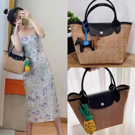 Sac fourre-tout à bandoulière oblique en paille pour femme