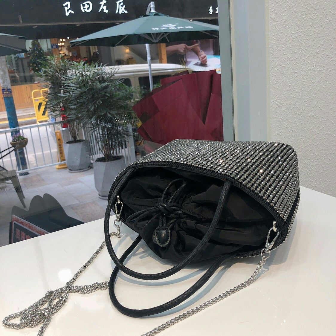 Bolso bandolera de un solo hombro con cajón y diamantes de imitación para mujer