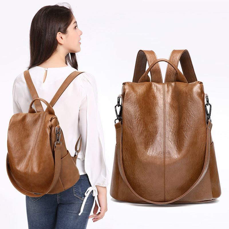 Anti-theft Soft Leather Student Schoolbag