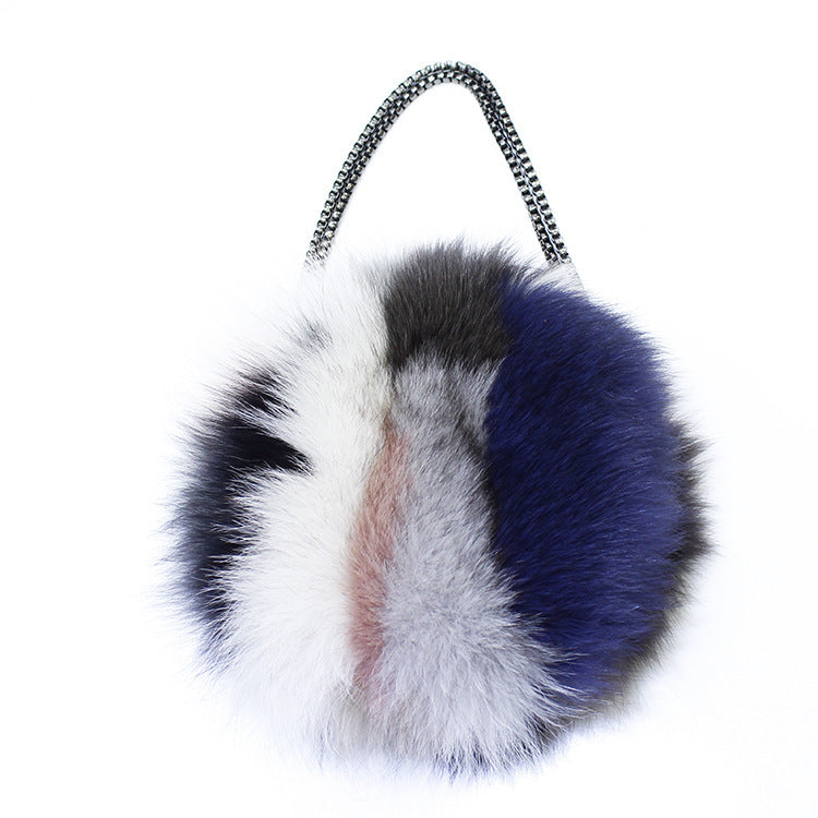 Petit sac rond en fourrure de renard à bandoulière