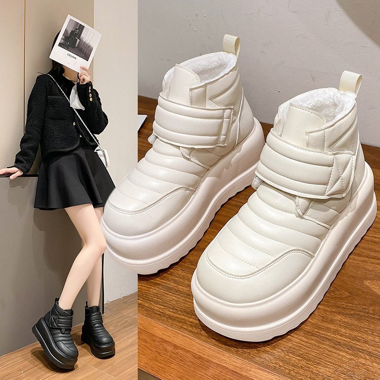 Thick-soled Platform Non-slip Plus Fleece Solid Color Women's Shoes