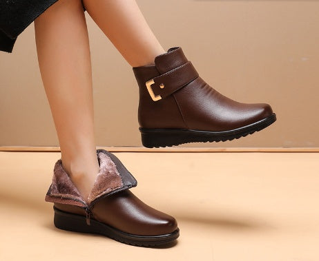 Winter Cotton Fleece-lined Flat Bottom Non-slip Warm Elderly Short Boots