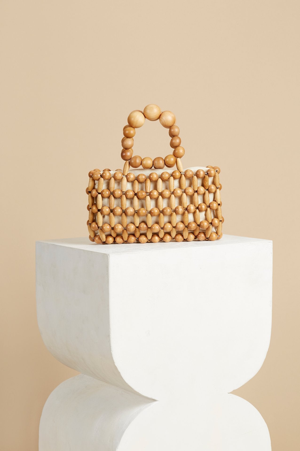 Woven Girl From Natural Wood Beads Handbag