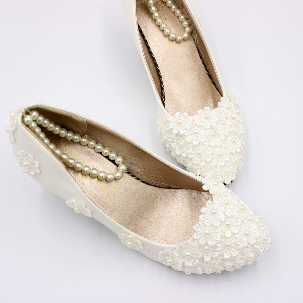 Plus Size White Medium Heel Wedding Shoes Bride