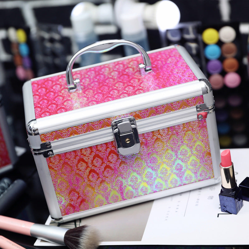 Double-layer Large-capacity Portable Cosmetic Storage Box With Lock