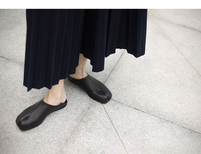 Zapatos planos de piel de oveja curtida con vegetales y punta dividida para mujer