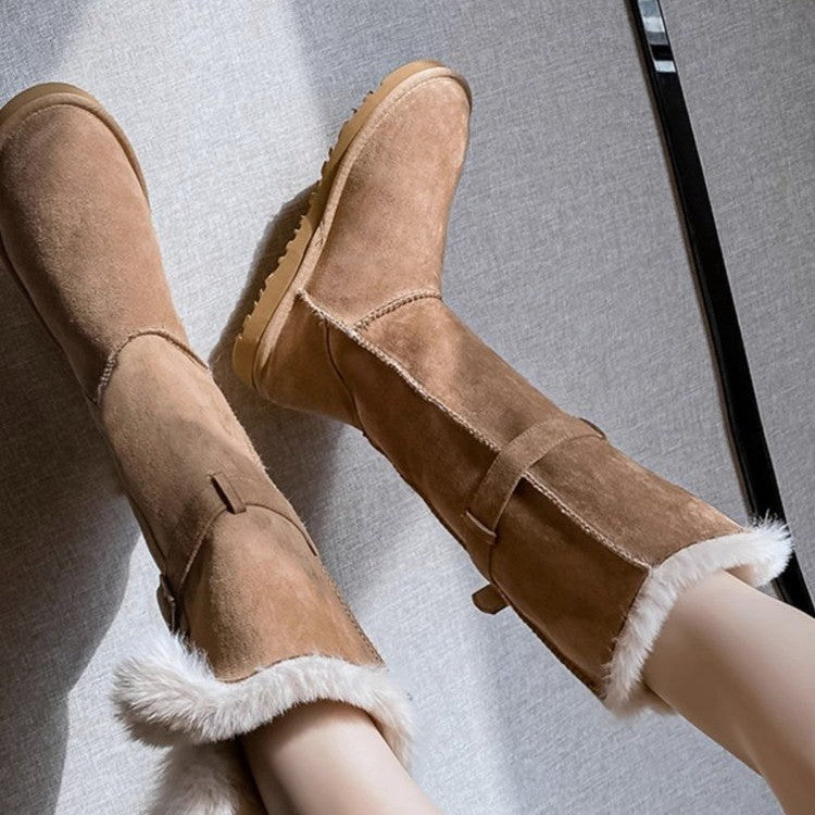 Botas altas de piel cálida para mujer