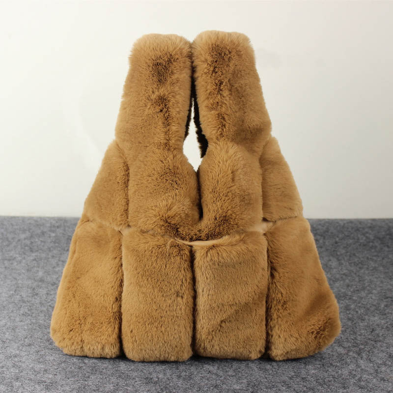 Girls Artificial Rex Rabbit Fur Tote Bag