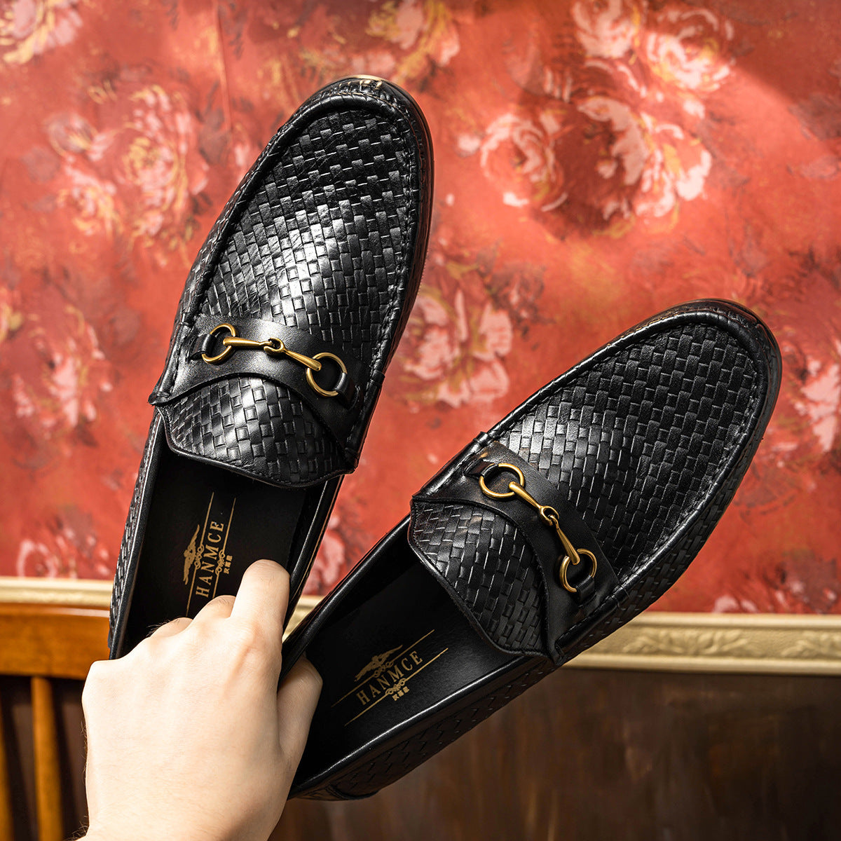 Business Casual Men's Woven Loafers Leather Shoes Men's Shoes