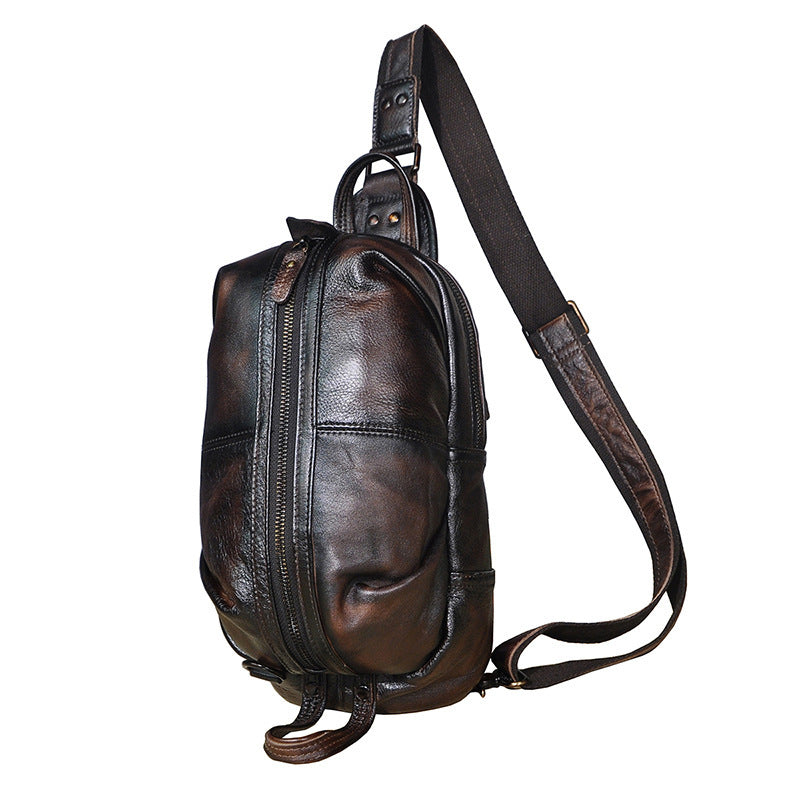 Bolso de mensajero vintage para hombre con capa superior de cuero Crazy Horse