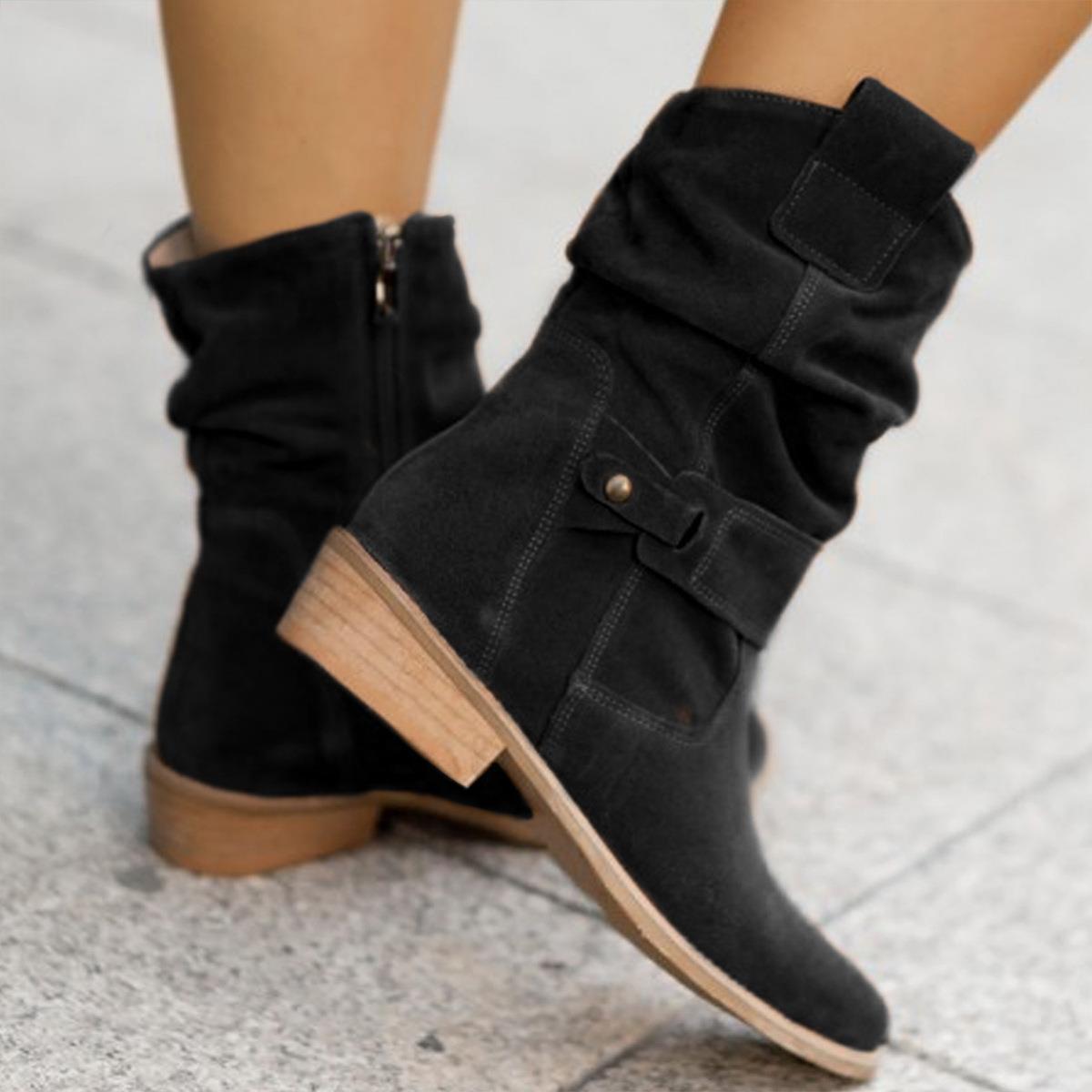 Women's Low Heel Suede Short Boots