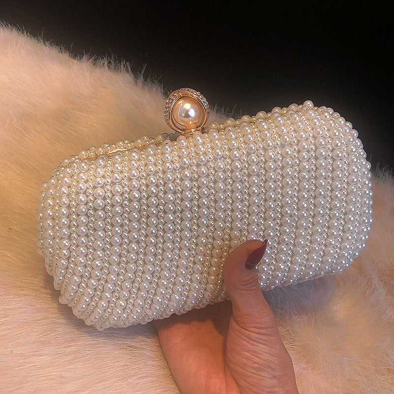 Bolso de mano retro de moda con perlas y diamantes de imitación para mujer