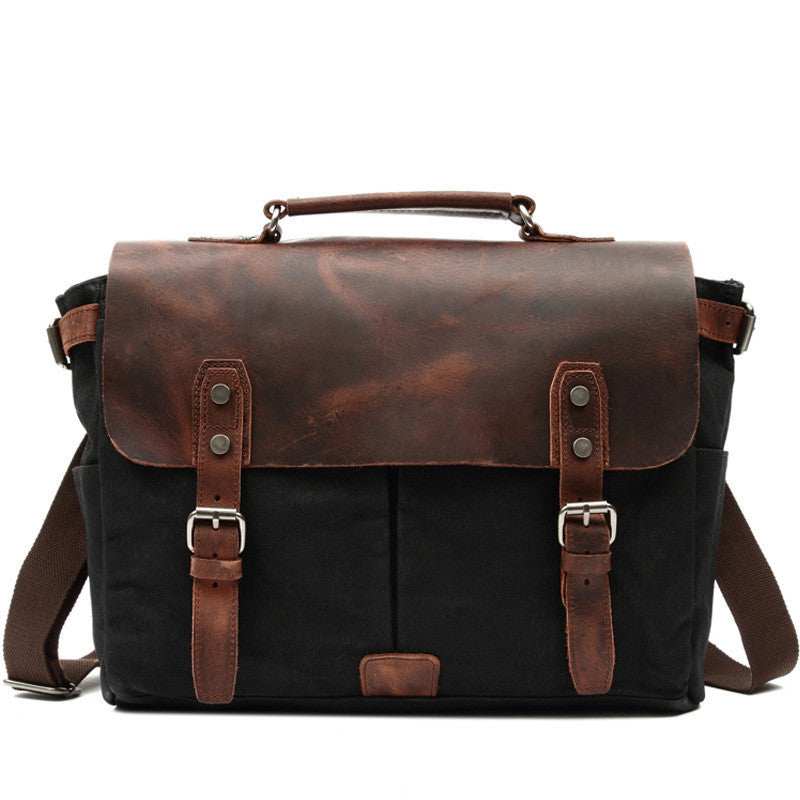 Bolso para portátil de lona y cuero estilo vintage para hombre