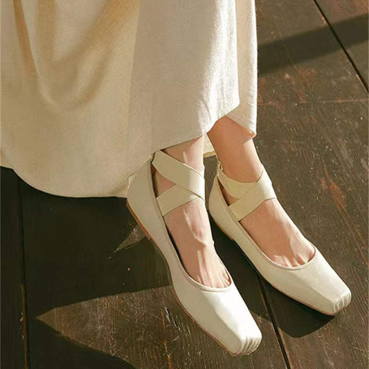 Women's Ballet Comfort Strap Leather Low Heel Pumps