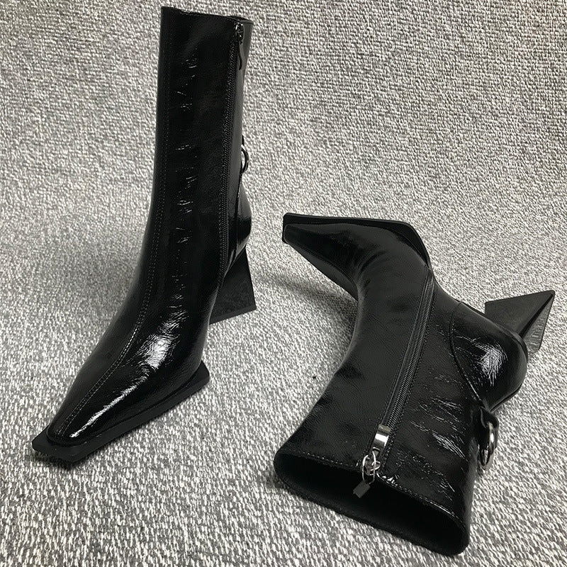 Bottes courtes à talons hauts et épais à bout carré pour l'automne et l'hiver