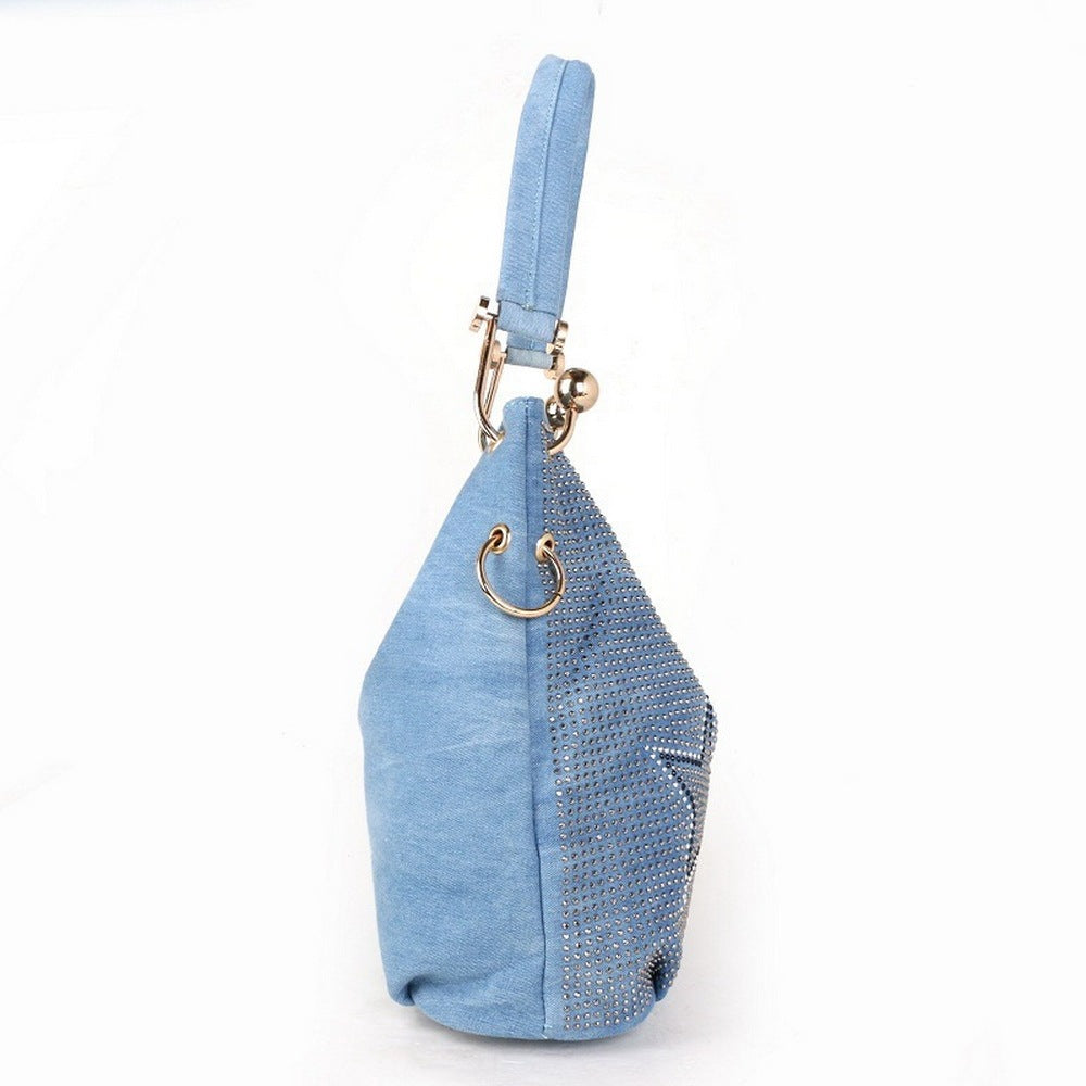 Sac seau portable à bandoulière unique en toile denim