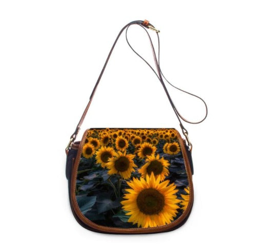 Sac à bandoulière en cuir imprimé tournesol pour femme