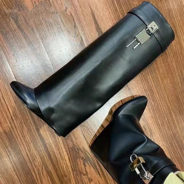 New Wedge Pants Boots Metal Lock Pants Fashion Women Sleeve