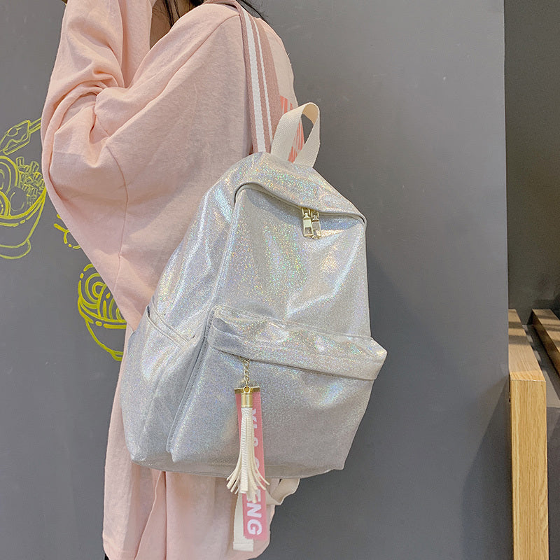 Mochila reflectante láser con personalidad coreana para mujer, sencilla y versátil