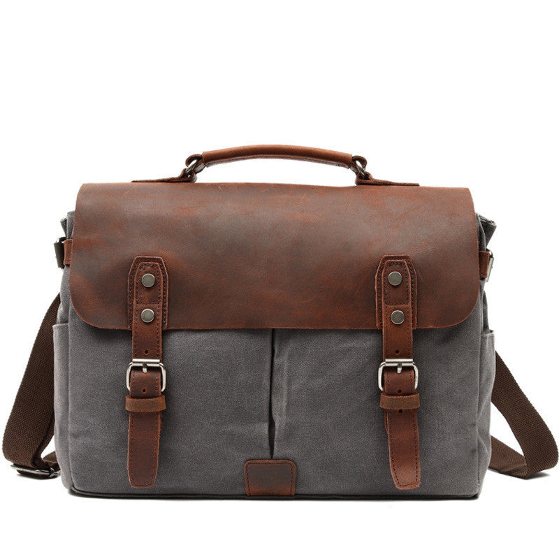 Men's Fashion Vintage Leather Canvas Laptop Bag