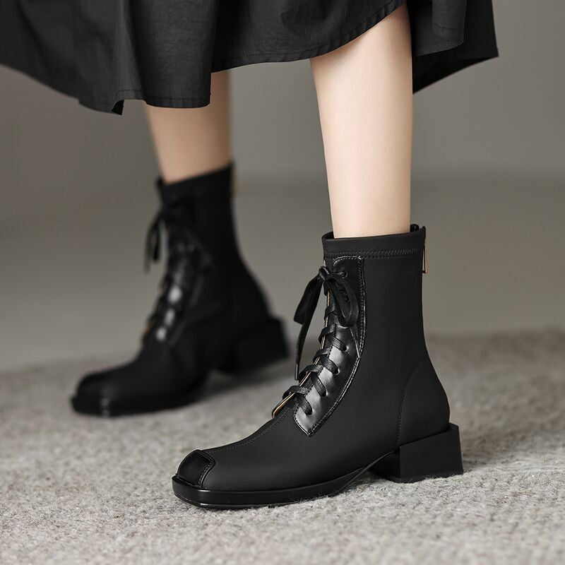 Women's Vintage Short Lace-up Skinny Stretch Martin Boots