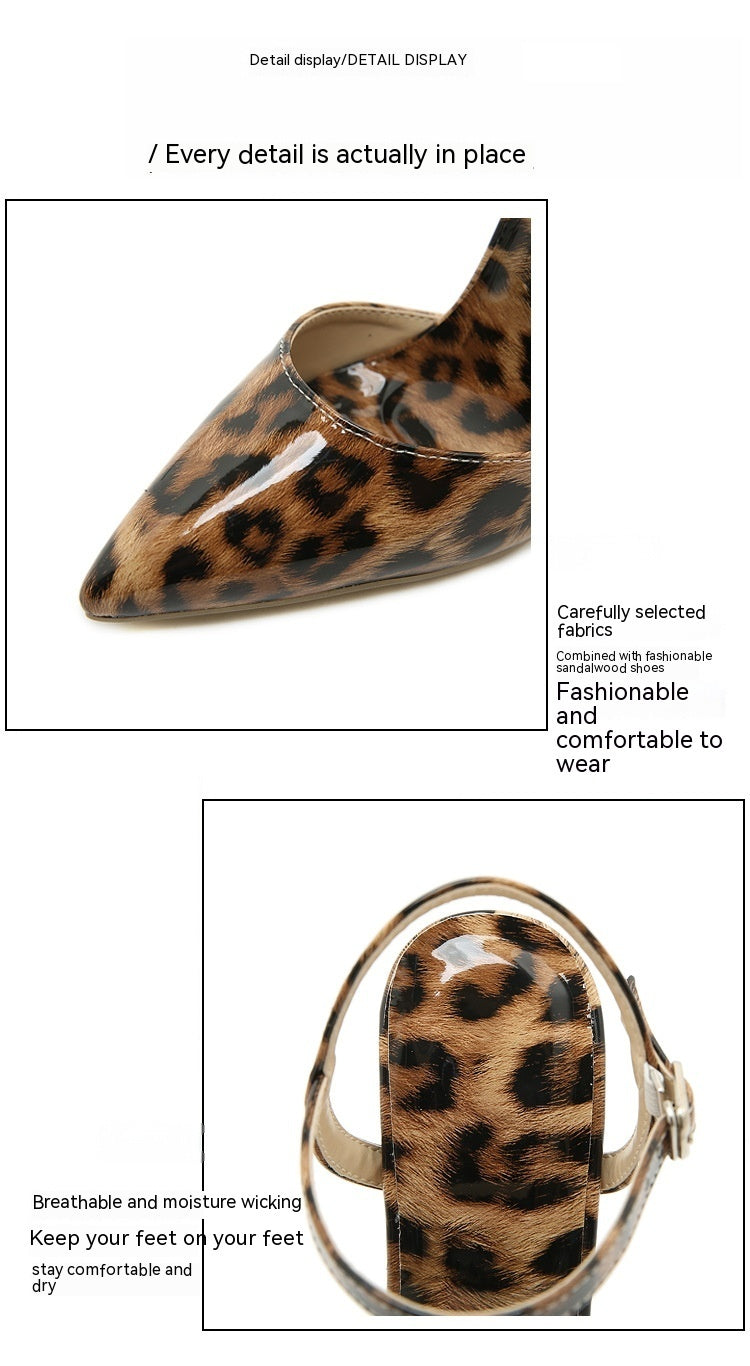 Zapatos de tacón alto puntiagudos con estampado de leopardo para mujer, de talla grande europea y americana, con boca poco profunda