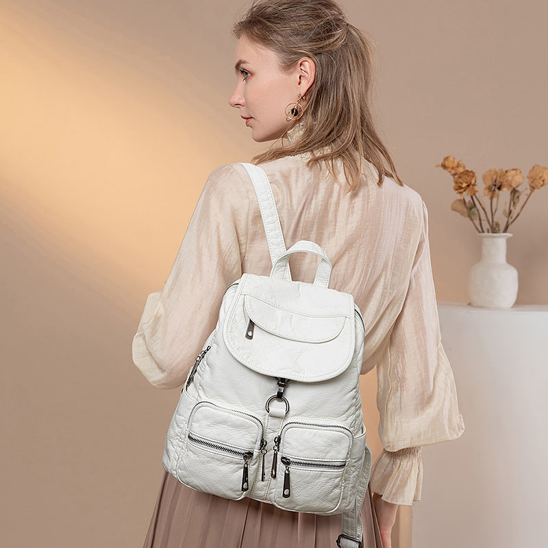 Sac à dos tendance décontracté en cuir délavé pour femme de grande capacité