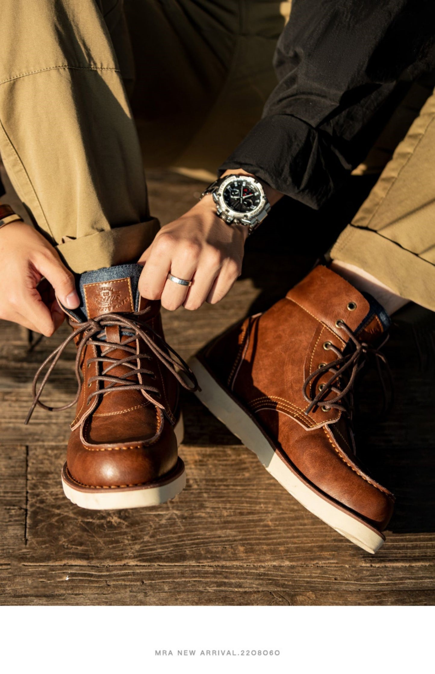 Botas de trabajo vintage con solapa y caña alta de mezclilla para hombre