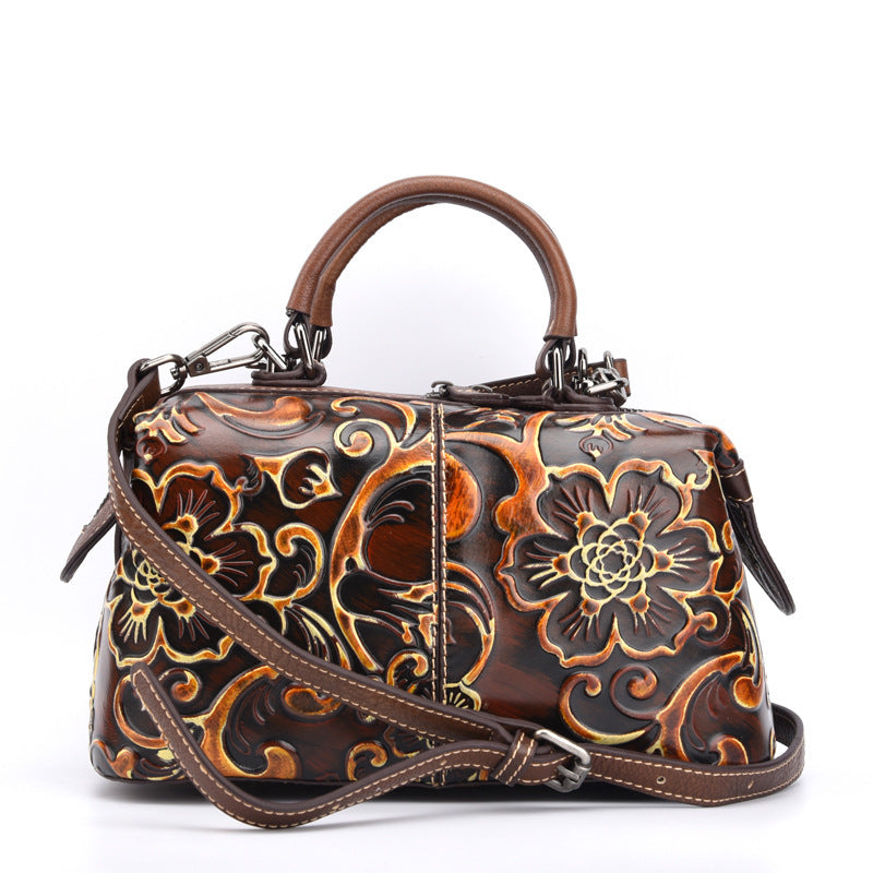 Women's First Layer Cowhide Personalized Hand-printed Handbag