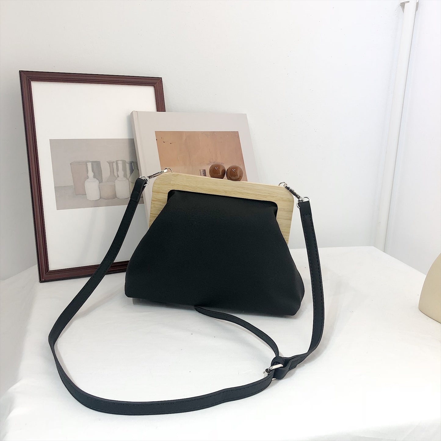 Bolso de mano tipo sobre con clip de madera y cuero suave para ensamblar