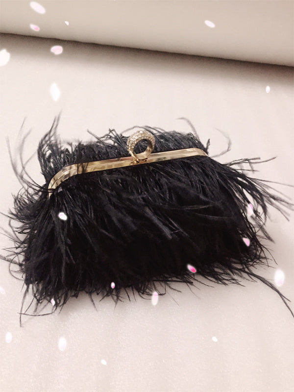 Thailand Niche Fashion Brand Feather Dinner Chain Clutch Bag