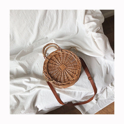 Sac à bandoulière rond tissé à la main pour femme Ins Style