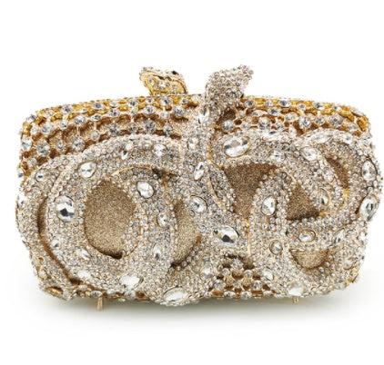 Python Diamond-studded Dinner Bag Magnetic Clasp Chain Clutch