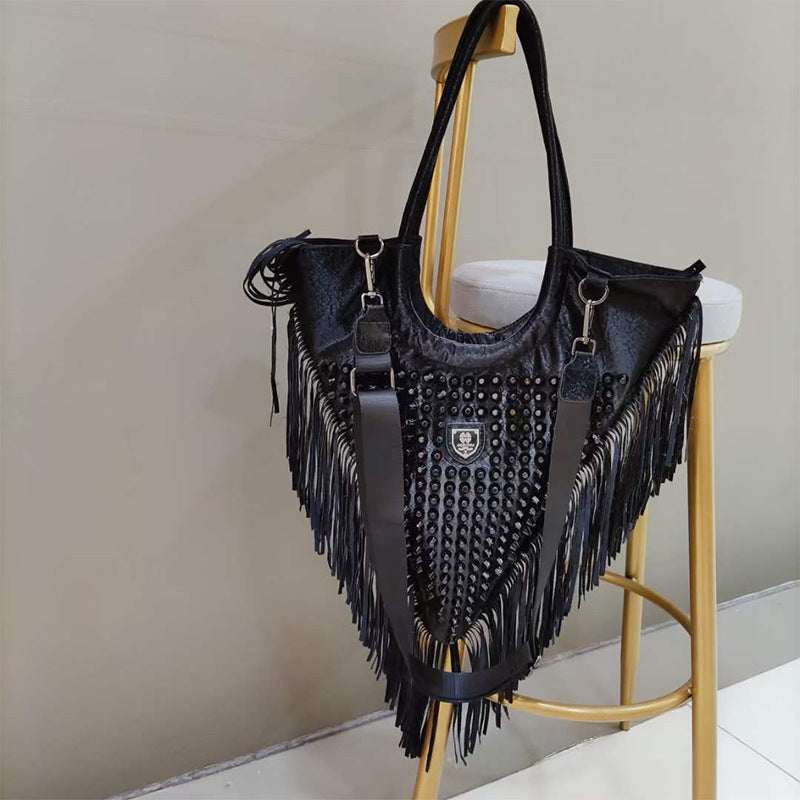 Sac à bandoulière Personnalité Rivet Pompon Sac messager Triangle