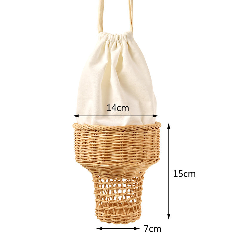 Sac tissé en rotin en forme de crème glacée pour accessoires de tir