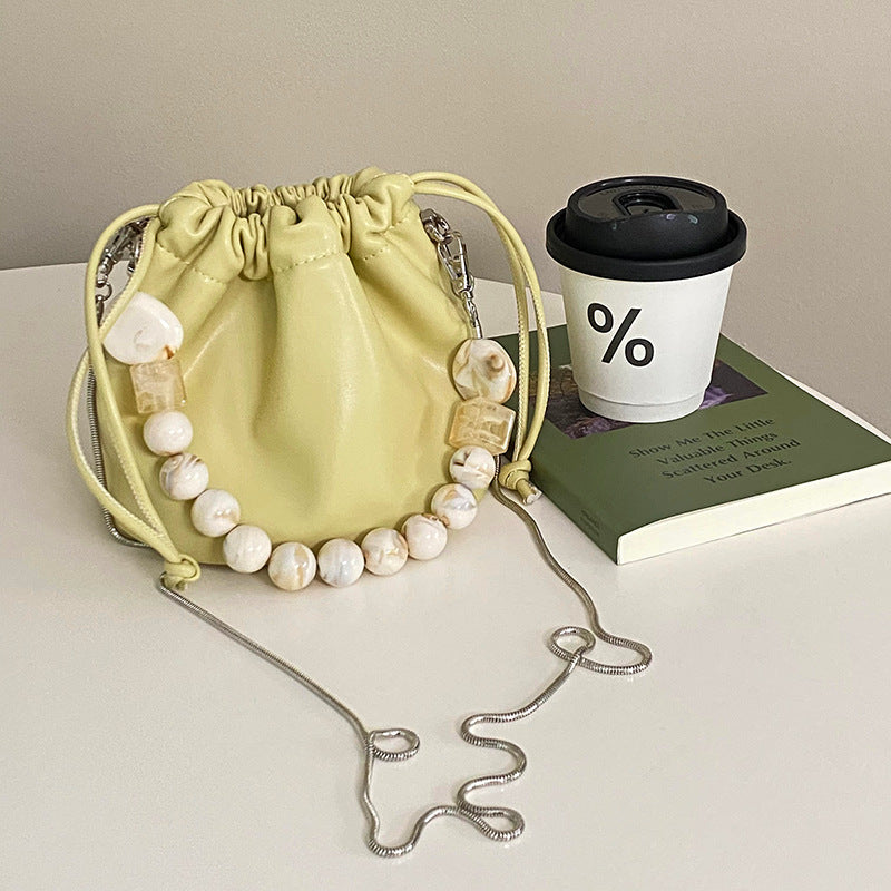 Gentle Cloud Bucket Drawstring Pleated Bead Chain Pouch