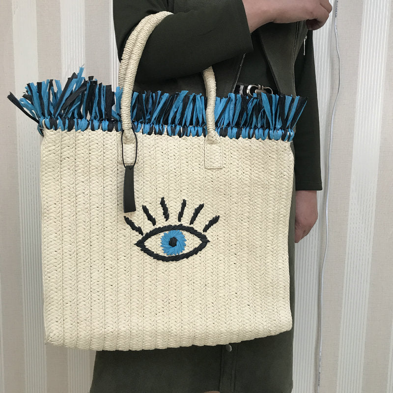 Holiday Square Hand-embroidered Paper Woven Bag