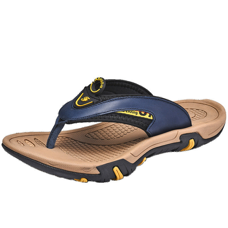 Chanclas de hombre de cuero genuino, transpirables, antideslizantes, con plataforma, para exteriores, para playa, para verano