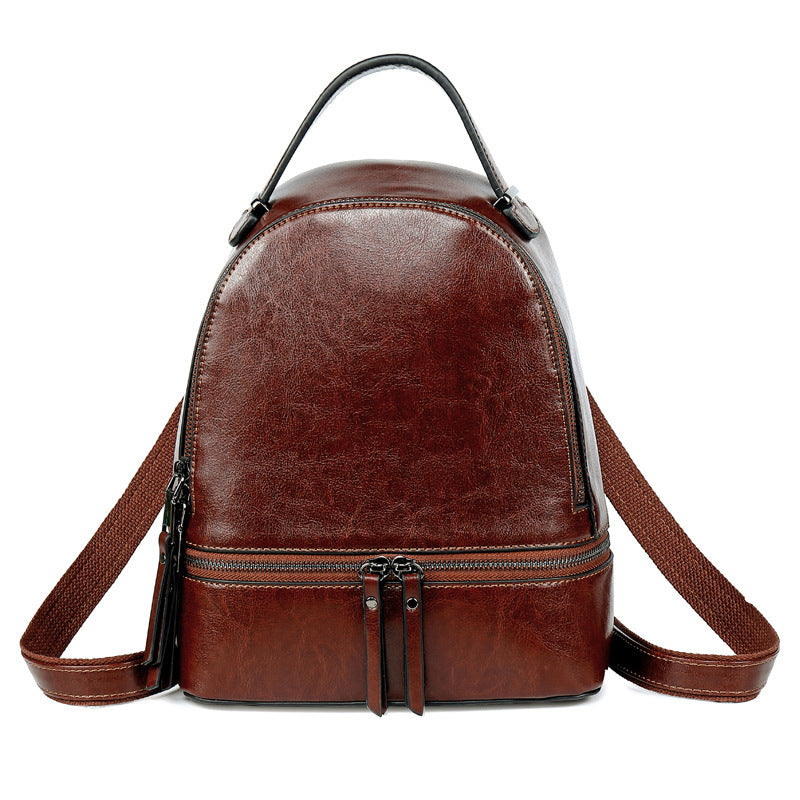 Fashion Temperament Gentle Leather Backpack Fashion Oil Wax Cowhide