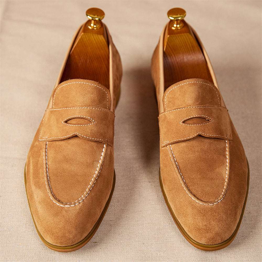 Men's Loafers With Round Toe Brown Suede