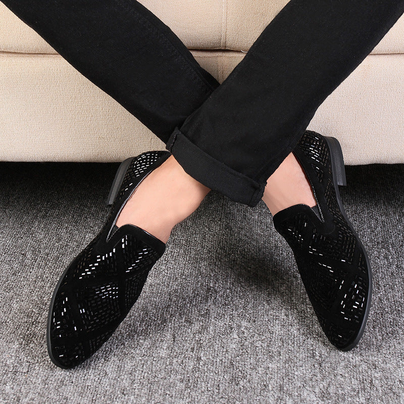 Men's Casual Pointed Toe Black Paillette Fashion Leather Shoes