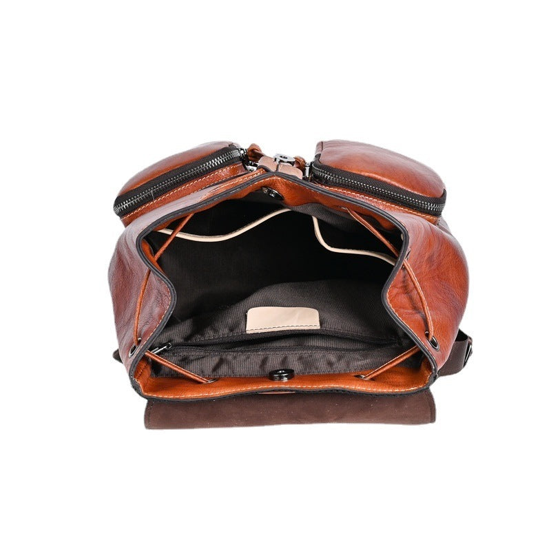 Large Capacity Neutral Backpack Cowhide Retro Color Rubbing Bag