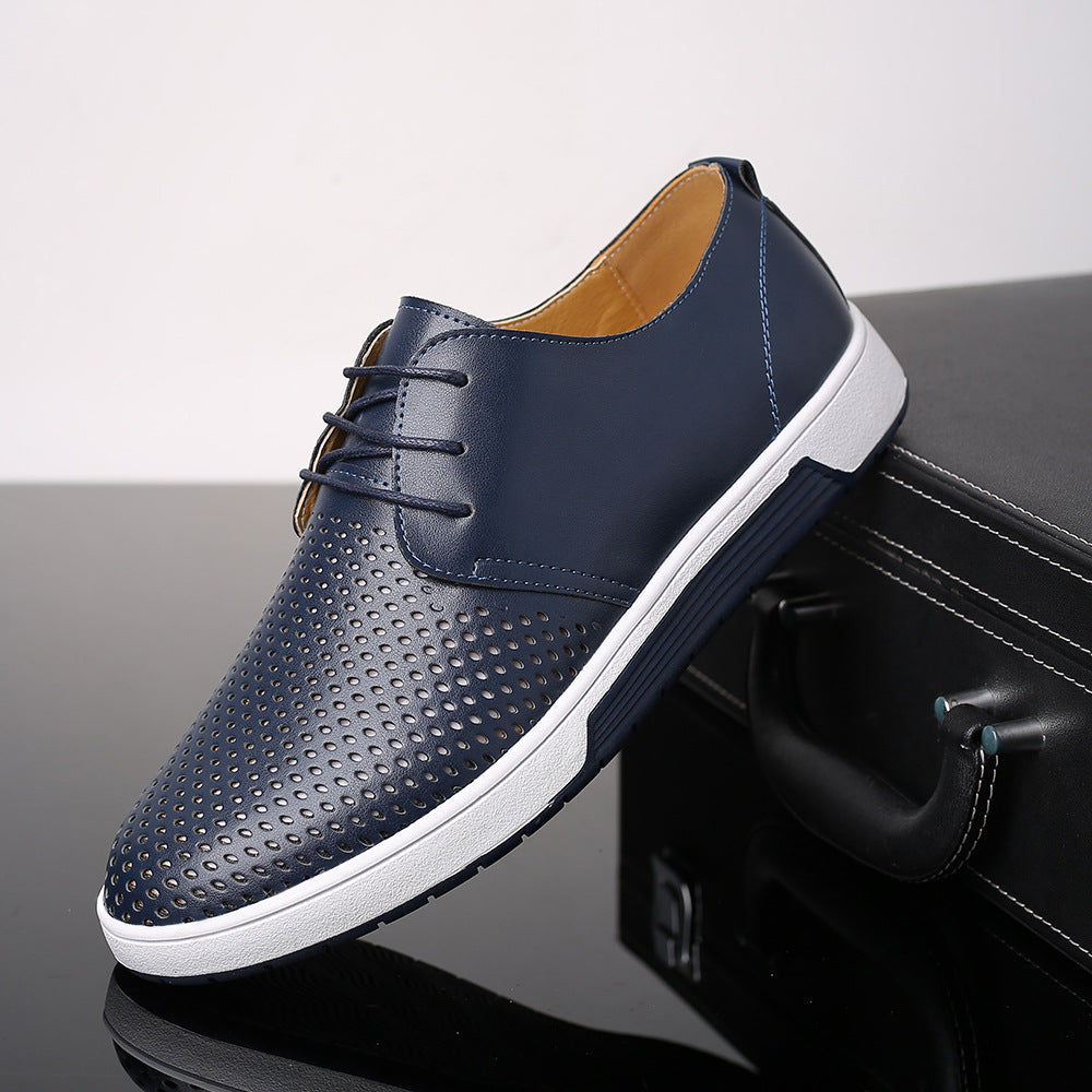 Zapatos casuales de cuero perforado con agujeros y diseño ahuecado para hombre, de talla grande