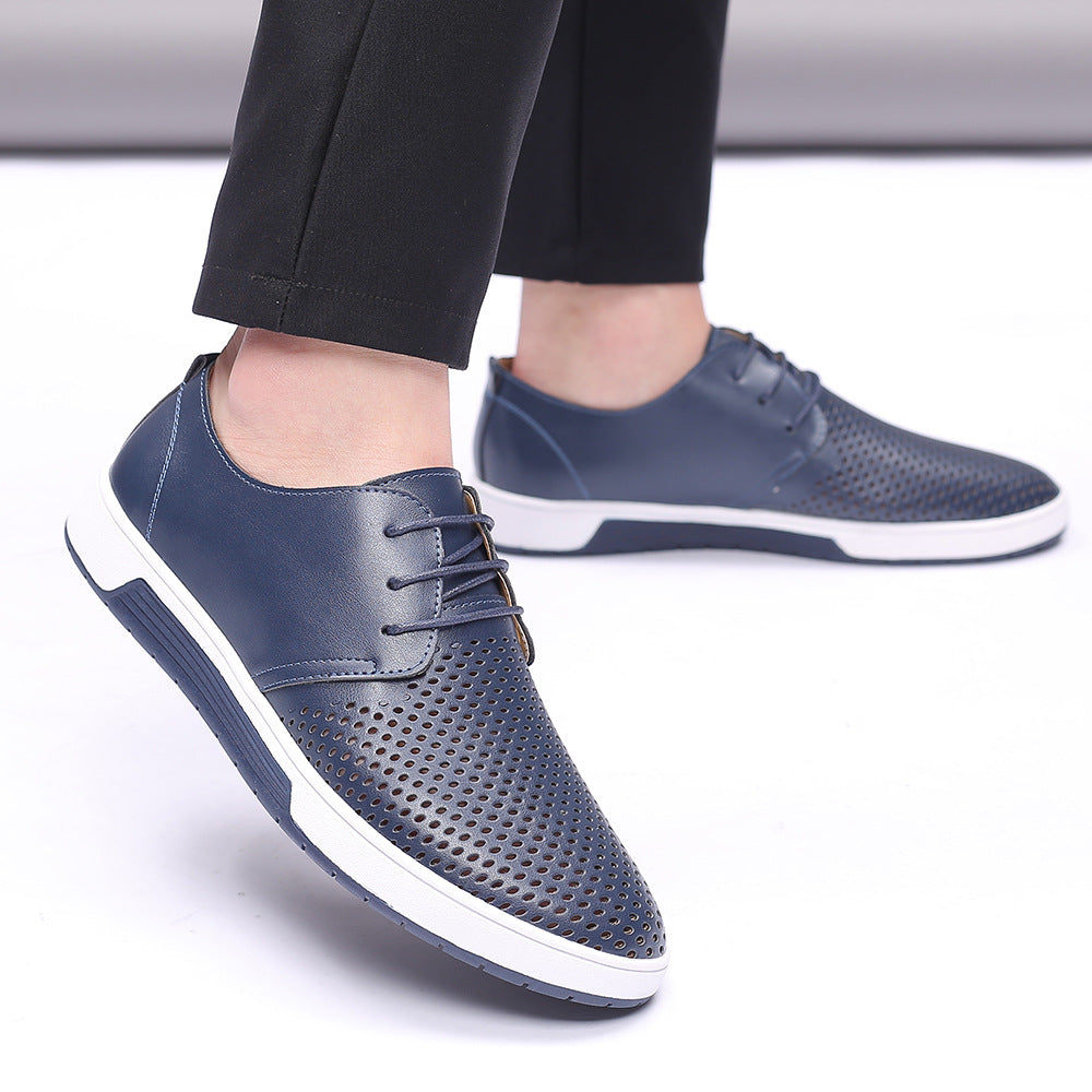 Chaussures décontractées en cuir perforé à trous creux pour hommes, grande taille