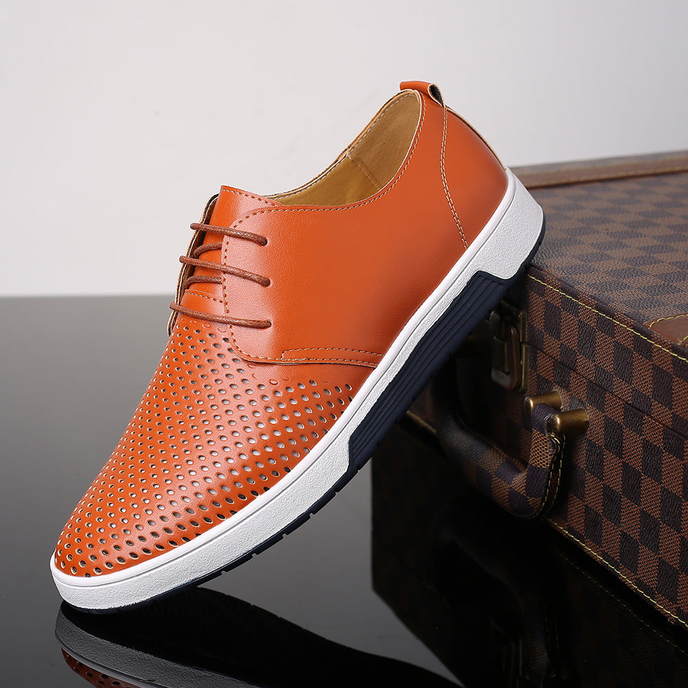 Zapatos casuales de cuero perforado con agujeros y diseño ahuecado para hombre, de talla grande