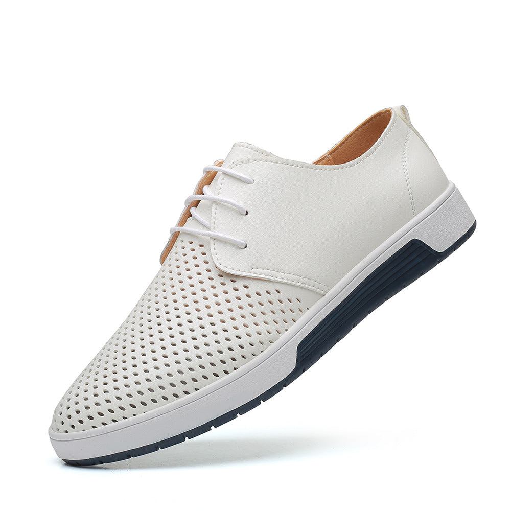 Zapatos casuales de cuero perforado con agujeros y diseño ahuecado para hombre, de talla grande