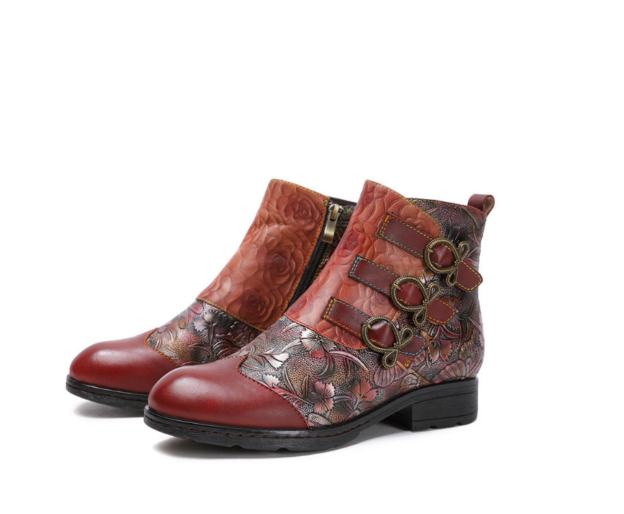 Retro Fashion Flat Bohemian Stitching Ankle Boots