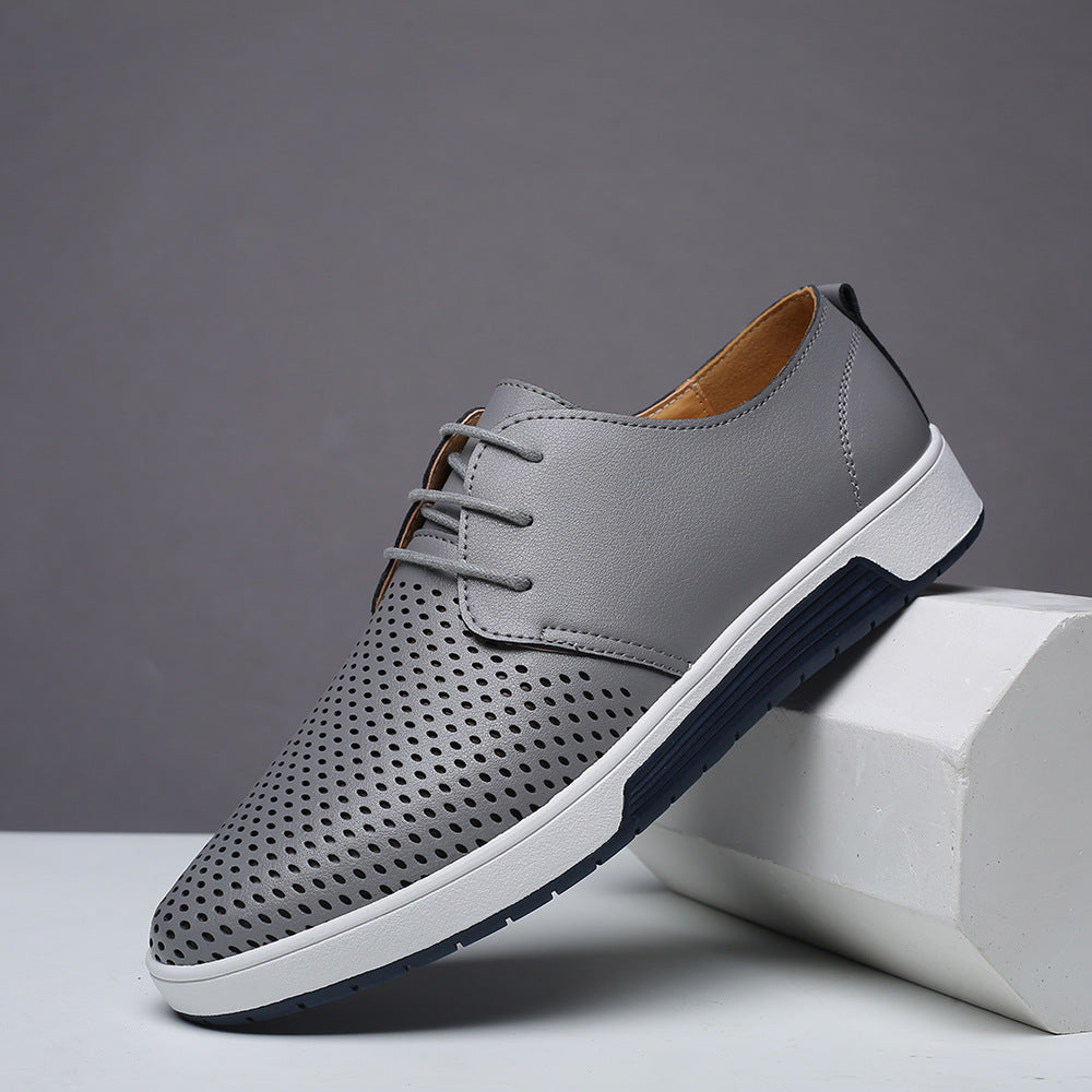 Zapatos casuales de cuero perforado con agujeros y diseño ahuecado para hombre, de talla grande