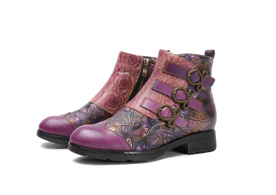 Retro Fashion Flat Bohemian Stitching Ankle Boots