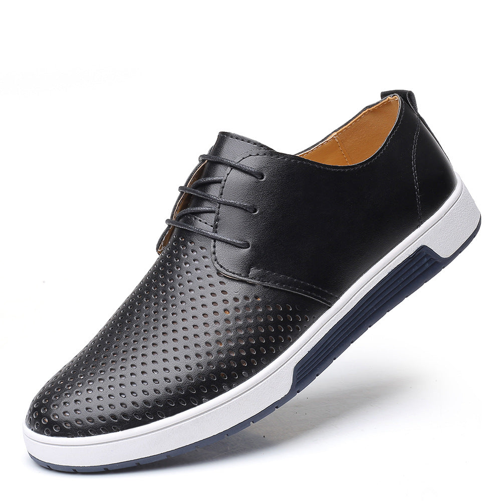 Zapatos casuales de cuero perforado con agujeros y diseño ahuecado para hombre, de talla grande